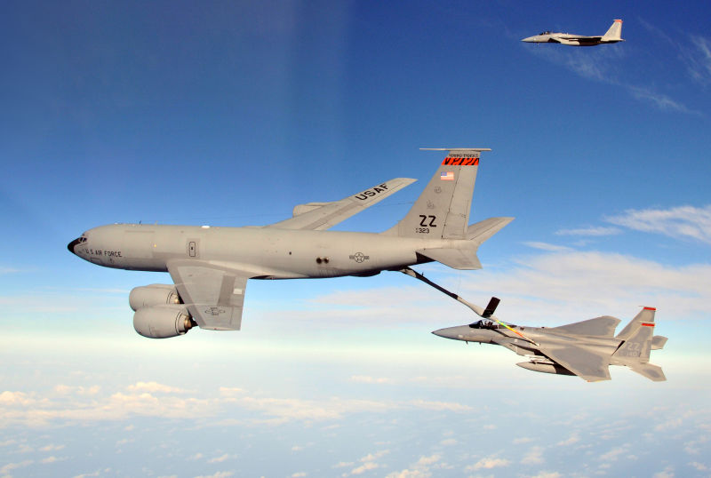 Two F-15s refueling